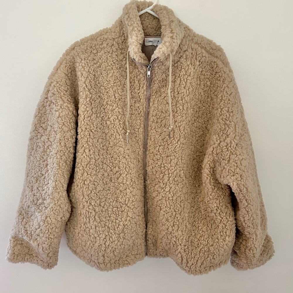 ANNIEWEAR Sherpa Oversized Jacket Women's Small Zip Sherpa‎ Fall Autumn Cozy